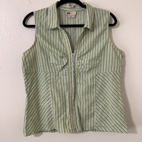 Vintage Y2K 2000s Preppy Retro Green Stripe Light Academia Sleeveless Blouse XL - Picture 1 of 8